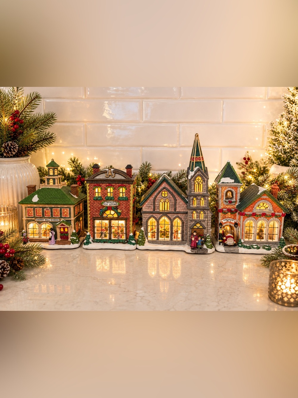 Light-Up Holiday Village Building Set - Green and Red